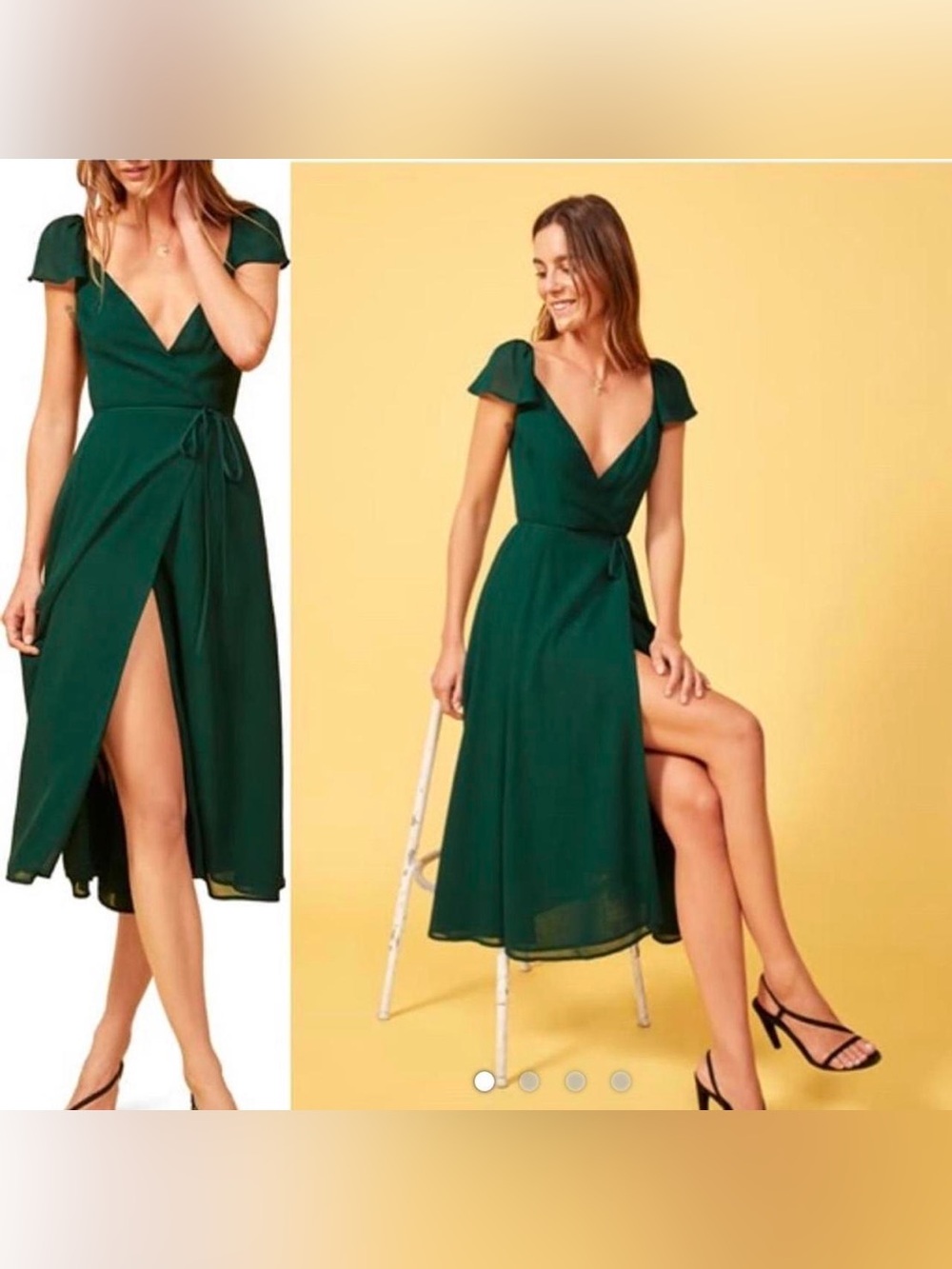 Reformation Piper Emerald Green Wrap Viscose Dress Size XL
